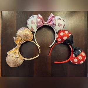 Lot Of 3 Sequined Minney Mouse Disney Ears Mickey Girls Women